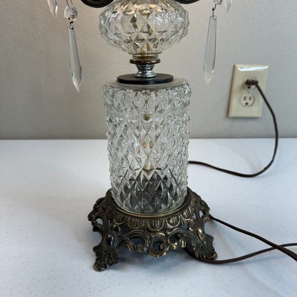 Underwriters Laboratories decorative Glass Table Lamp Knob Control Beige Vintage - Picture 4 of 13